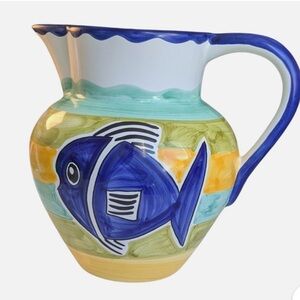 RC Ceramicas Hand-Painted Pitcher Portugal - Fish Design
